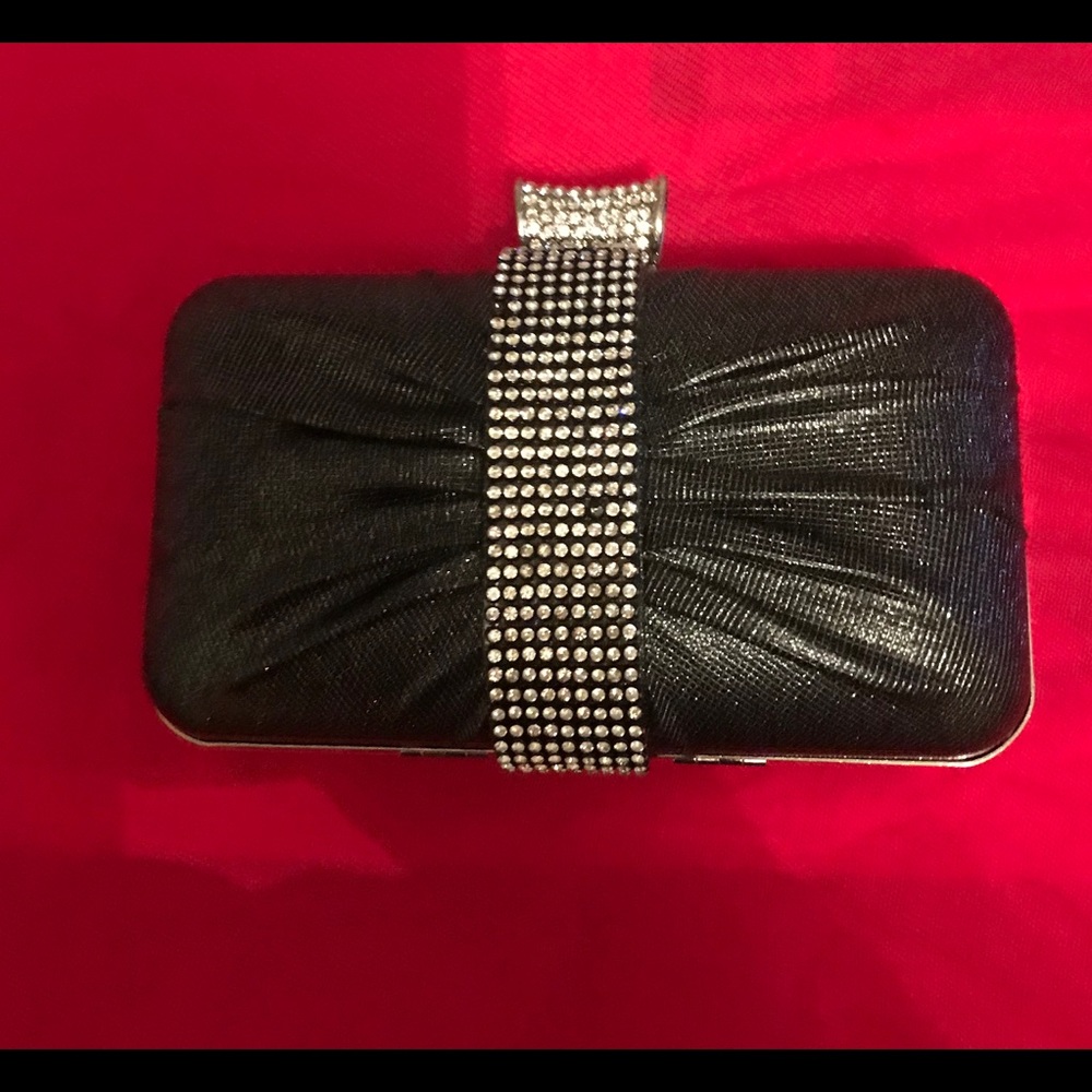 CHARCOAL&RHINESTONE CLUTCH WITH REMOVABLE STRAP